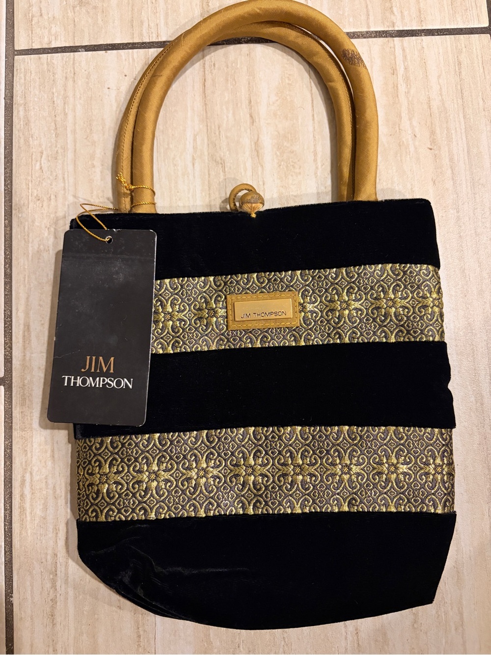 Jim Thompson Vintage Black and Gold Mini Tote Bag with Tag